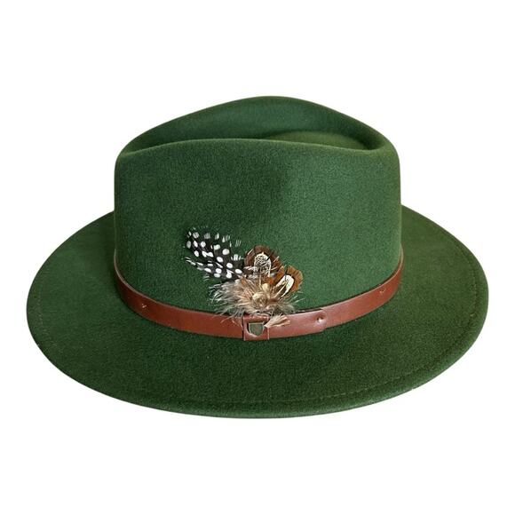 Brixton Messer Fedora Moss Green Large Optional Feather NWT - Picture 4 of 16